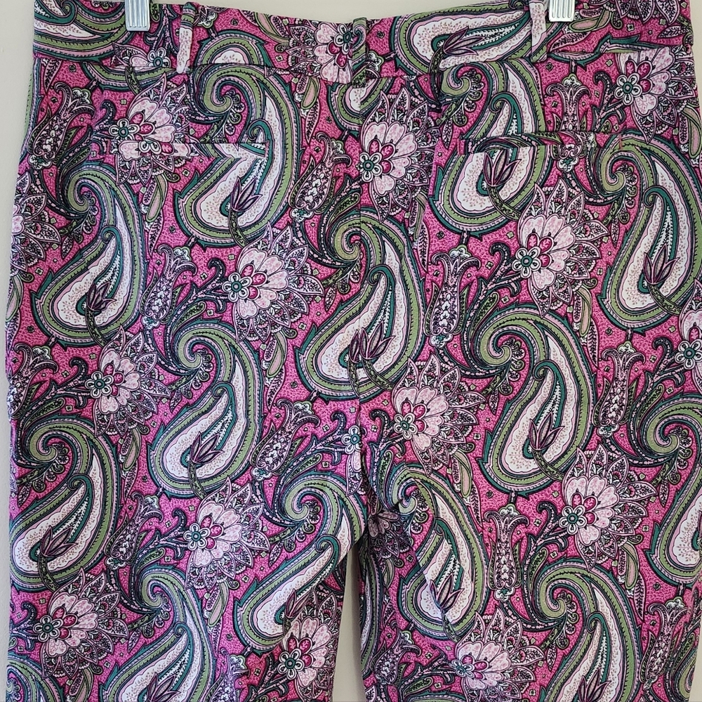 Talbots Pink & Green Paisley Stretch Bermuda Shorts Size 14